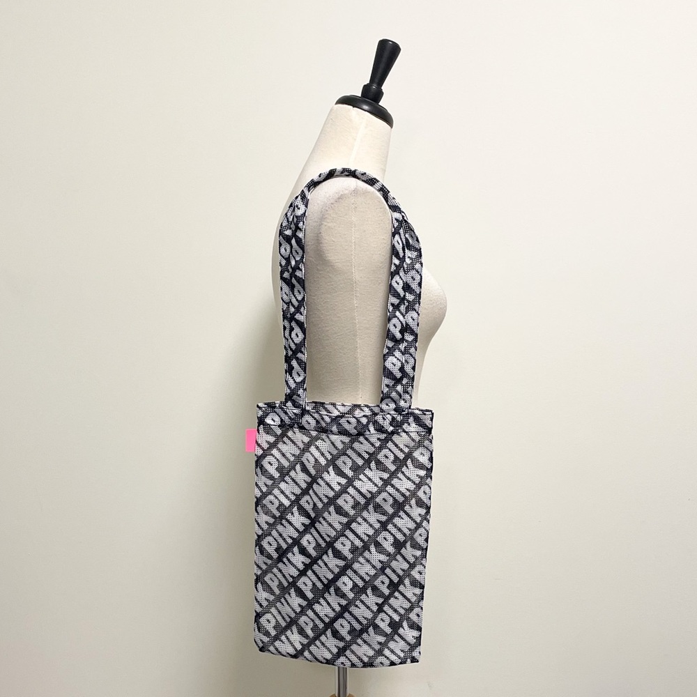 Victoria’s Secret PINK Black White Mesh Bathing Suit Beach Small Tote Bag Logo